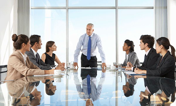 Executive team collaborating in a boardroom